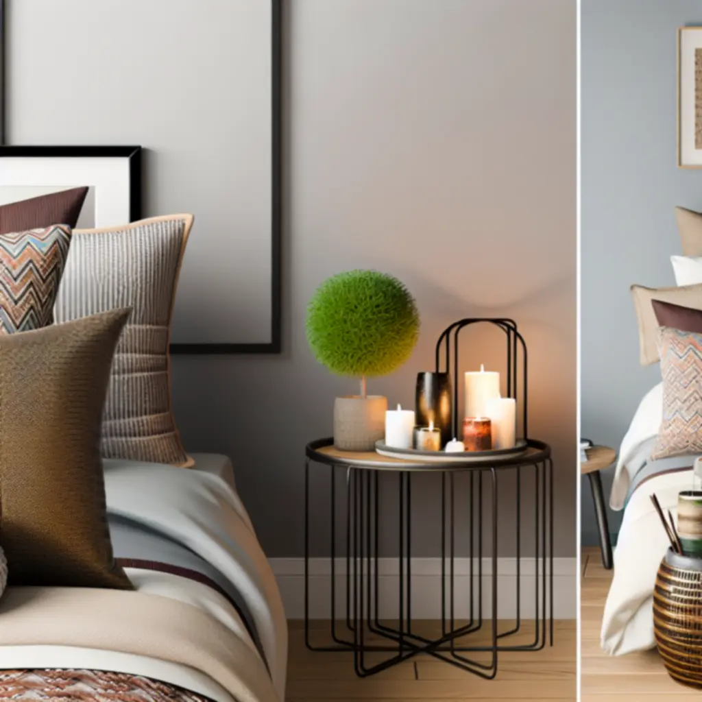 Detailweergave van textiel, kussens, beddengoed en andere materialen in slaapkamer