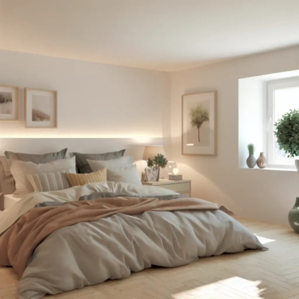 Stijlvolle, modern ingerichte slaapkamer met warme, gezellige sfeer.