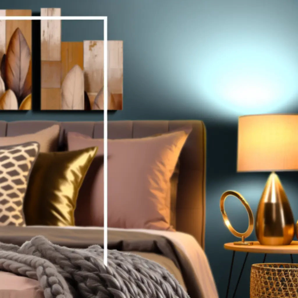 Sfeervolle accessoires, decoratie en verlichting in een comfortabele slaapkamer