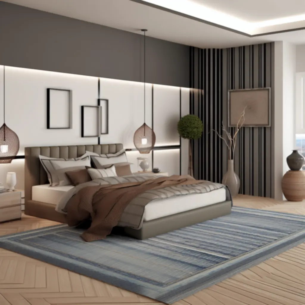 Sfeervol gestylde slaapkamer met warme kleuren en elegante decoratie.